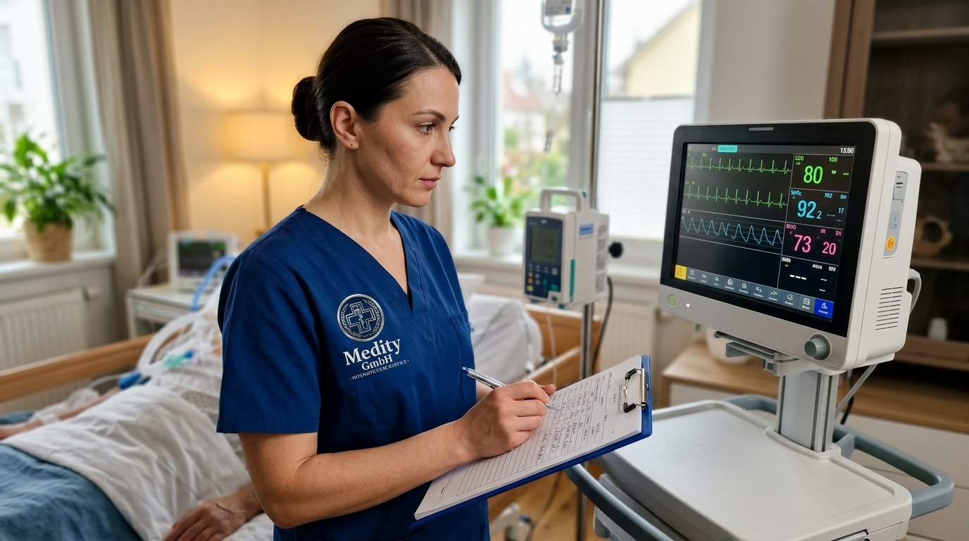 Sorgfältige Pflegedokumentation am Patientenbett